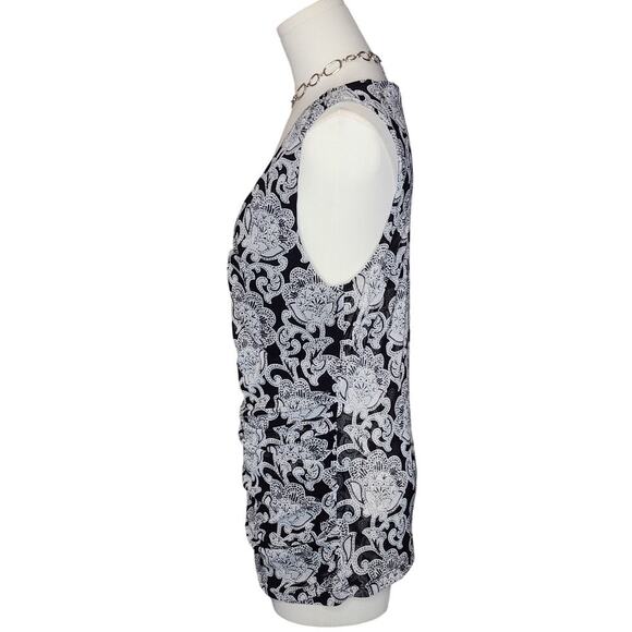 Y2k INC Black White Mesh Stretchy V-Neck Paisley Ruched Goth Tank Top Sz XL - Picture 2 of 6